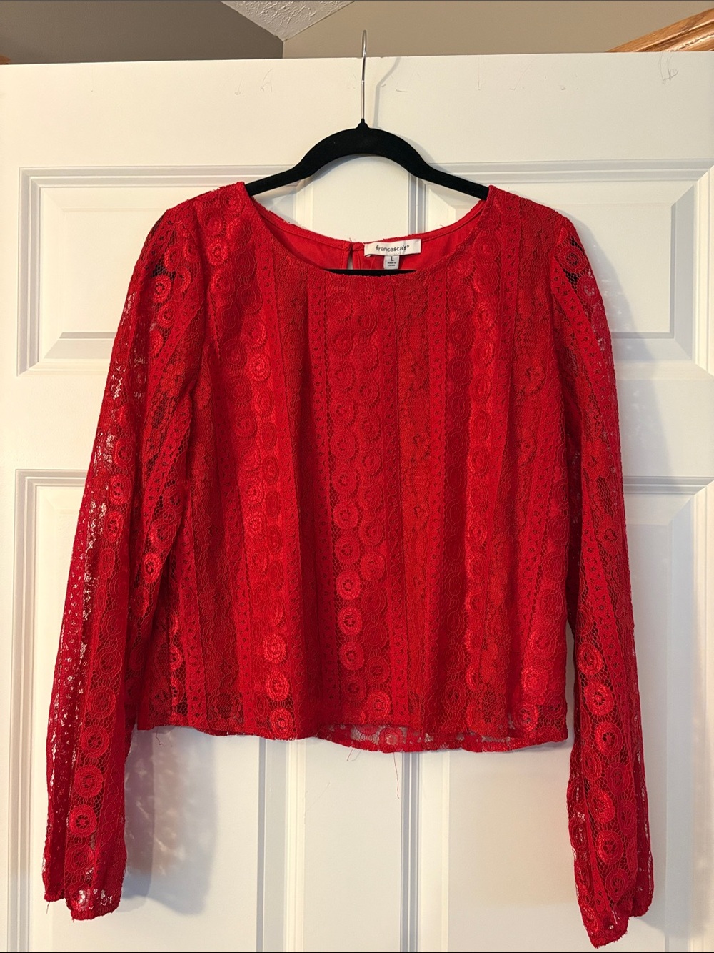 Francesca's Collections Red Lace Scoop Neck Blouse